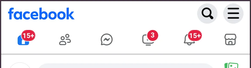 Facebook mobil uygulamasının üst menüsü ve bildirim simgelerindeki sayaçlar